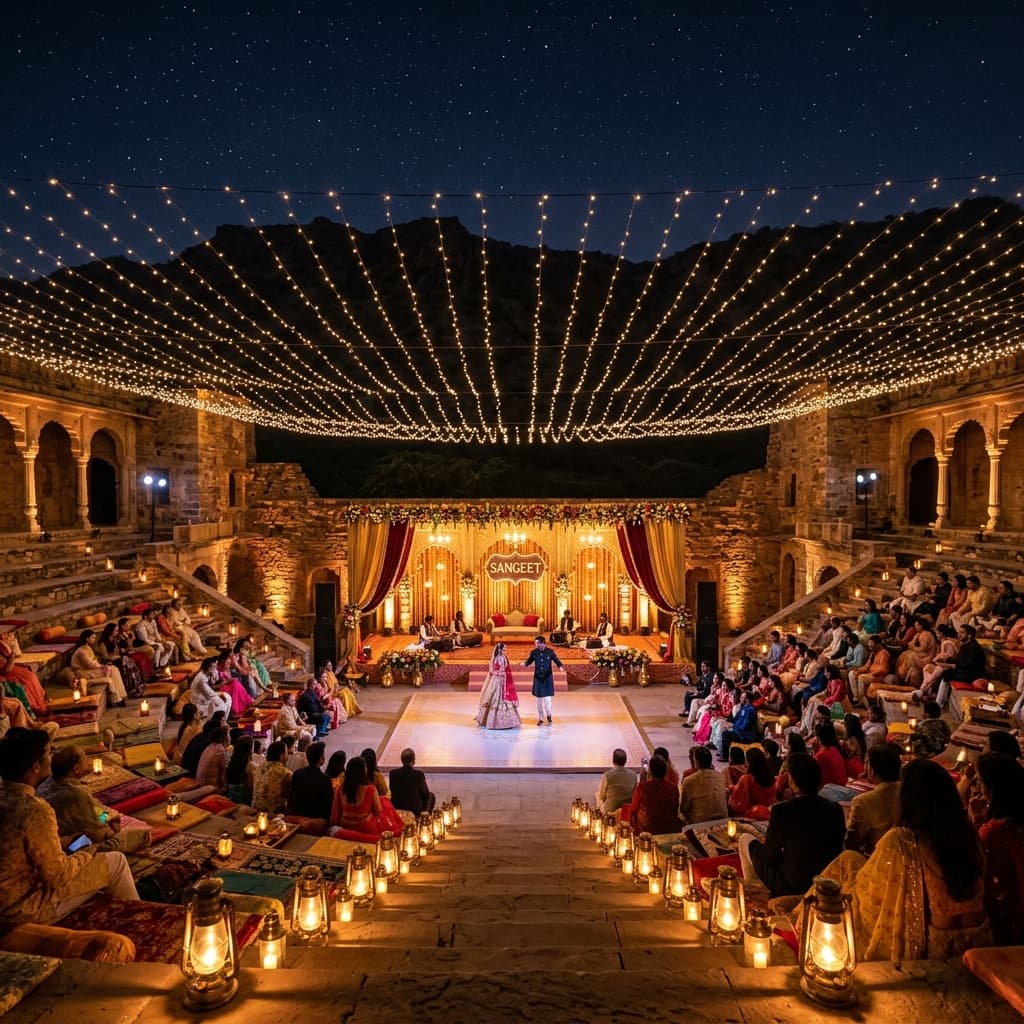 Sangeet ceremony decoration at night